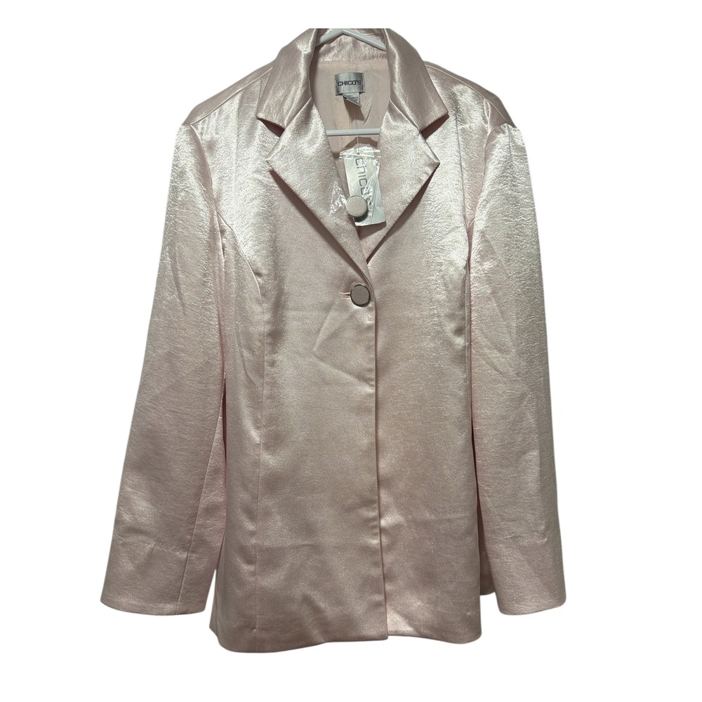 Chico's Soiree Shine Laraina Jacket Pink Metallic‎ Blazer Size 2 NEW